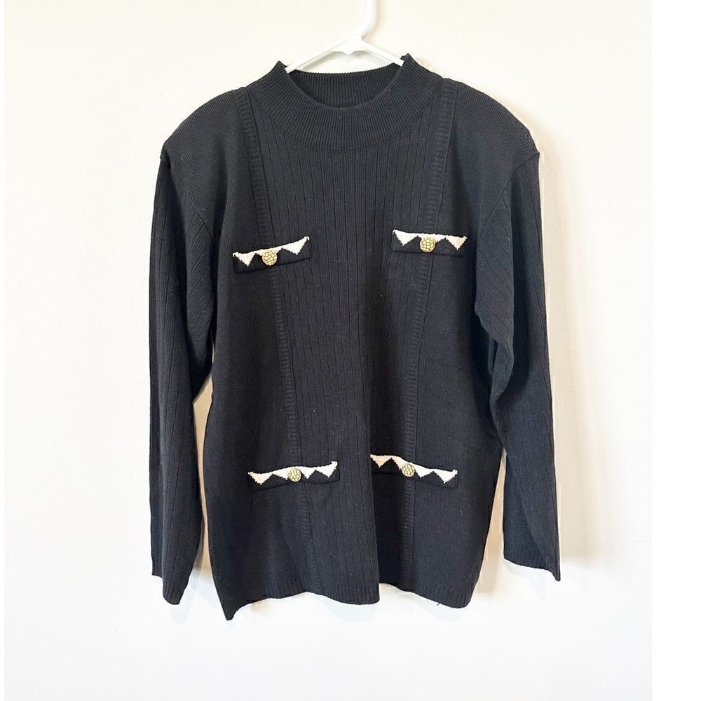 Vintage Adolfo collectibles lambs wool black and gold button sweater